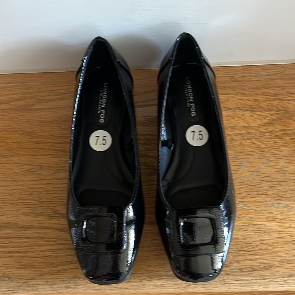 London Fog Black Patent Square-Toe Loafers